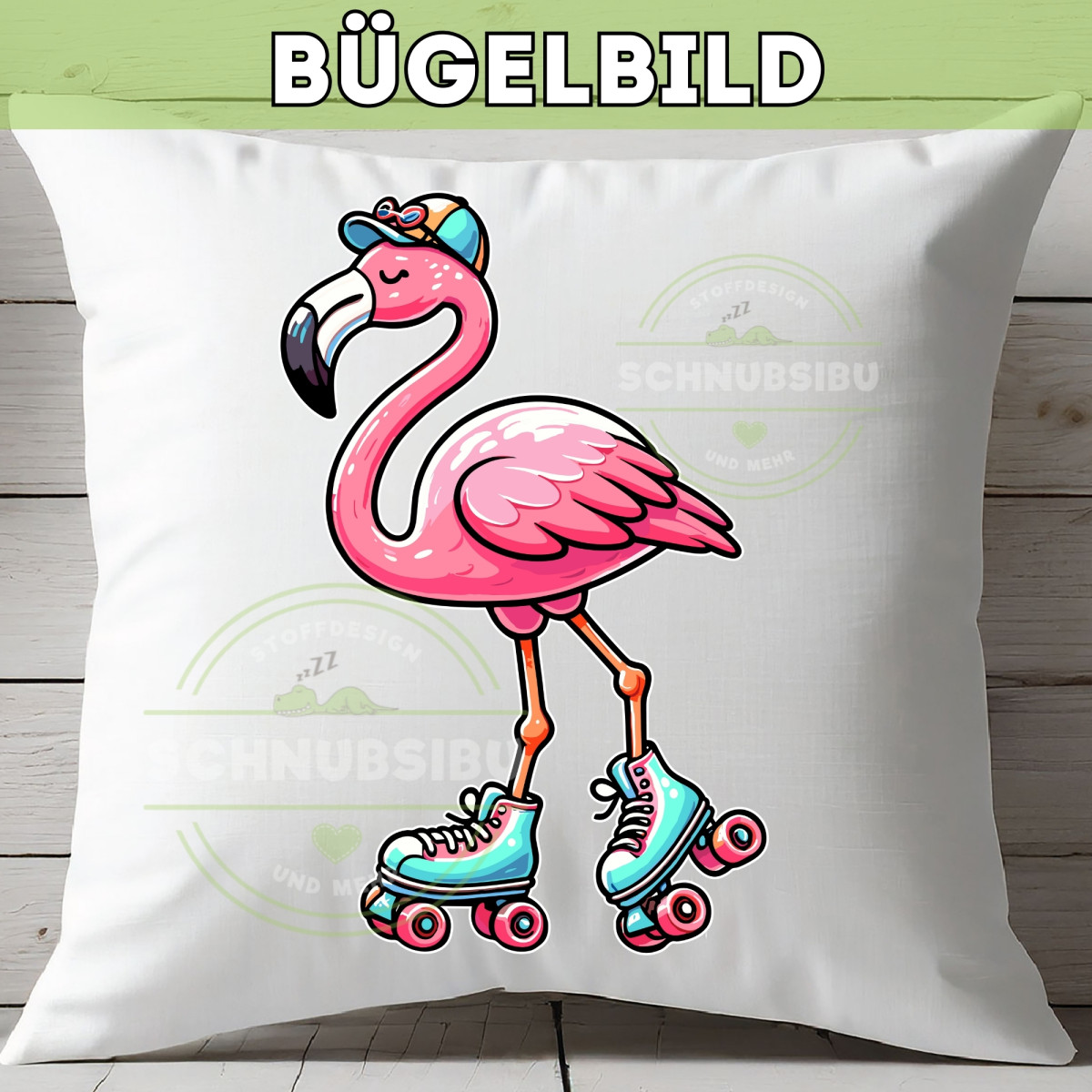 Bügelbild Flamingo auf Rollschuhen
